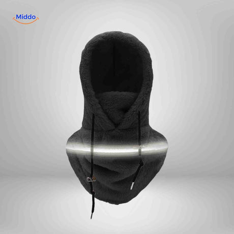 SnowShield Wintermuts zwart fleece hood reflecterende band warm sjaal www.middo.nl