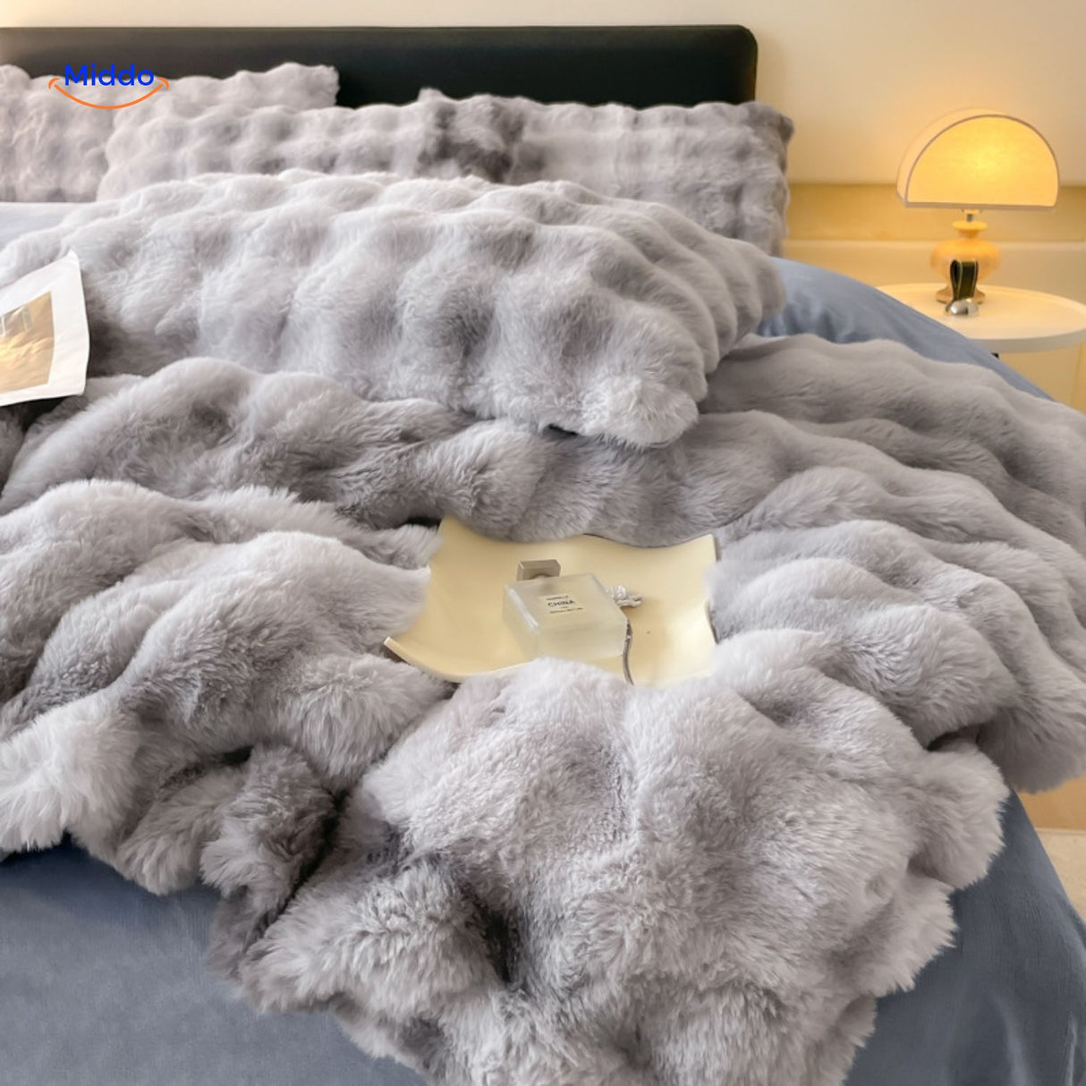 SnuggleBunny Pluche Set grijze pluche deken met lamp www.middo.nl