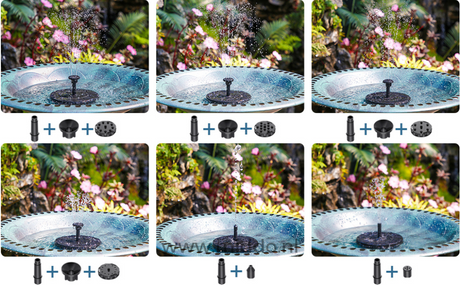 Diagram van Solar Oasis fontein met technische specificaties