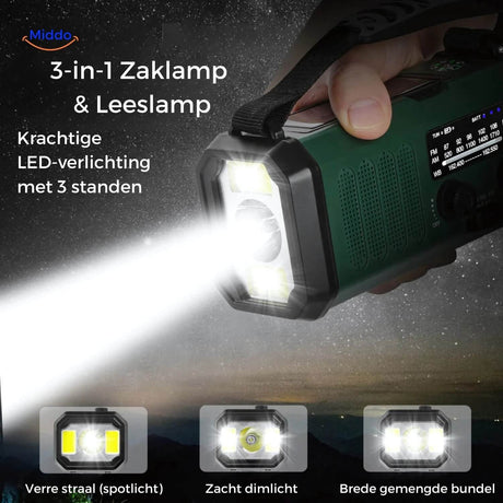 SolarPower Pro 3 mode zaklamp met led verlichting www.middo.nl