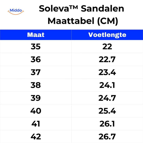 Soleva Sandalen Maattabel www.middo.nl