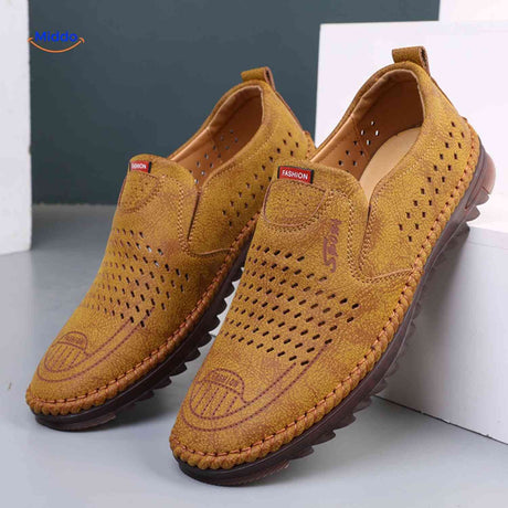 Solura Loafers bruin heren slip on ademend comfortabele zomerschoenen www.middo.nl