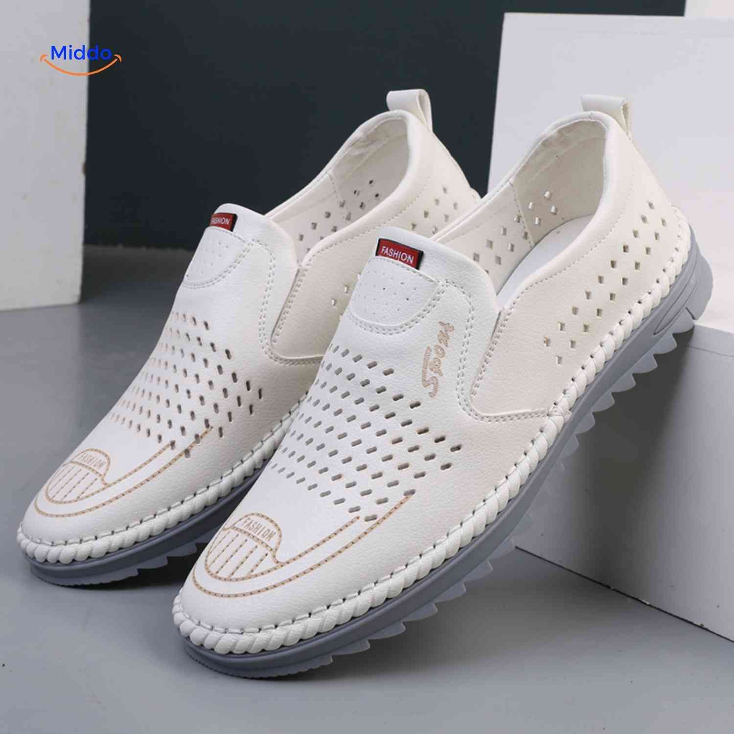 Solura Loafers wit heren slip on ademend comfortabele zomerschoenen www.middo.nl