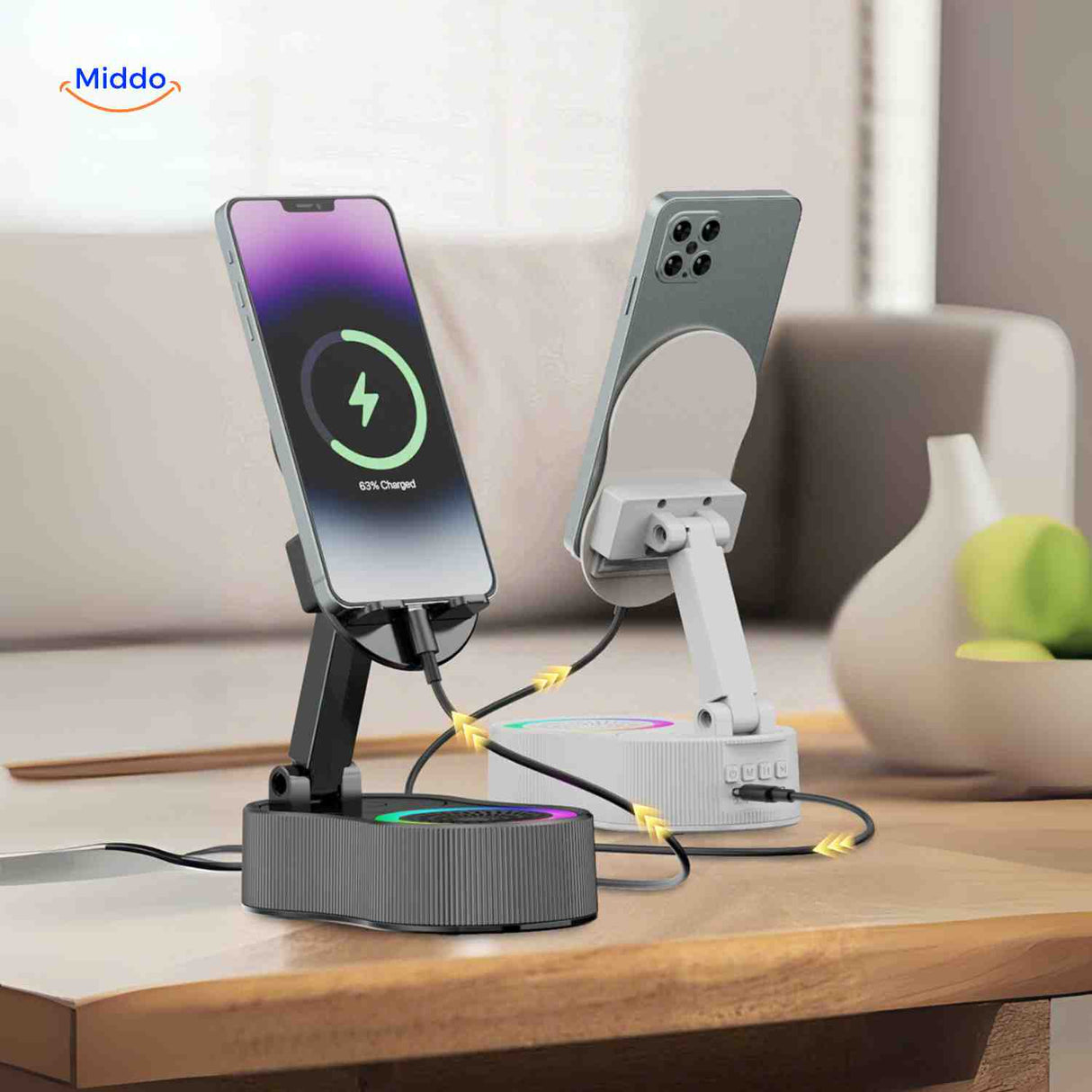 SoundMate Speaker met telefoon op lader www.middo.nl