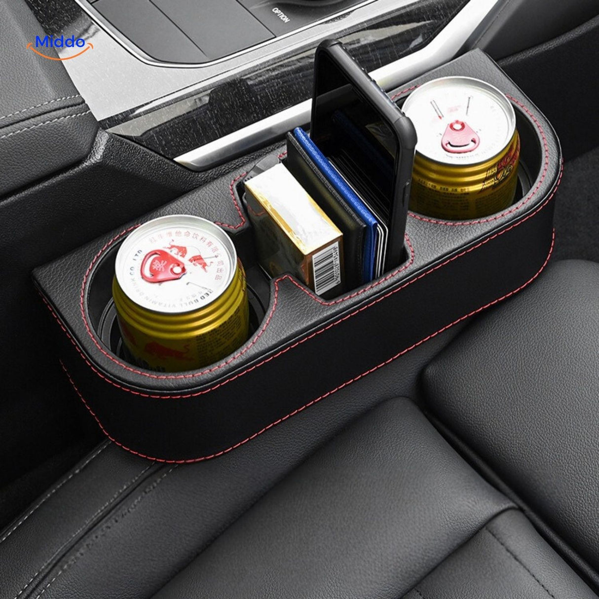 SpaceMate Autostoel Organizer in autostoel met ruimte voor drankjes en telefoon www.middo.nl