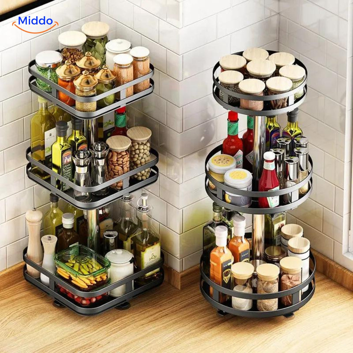 Voorbeeld in de keuken met de Ronde en Vierkante SpinStore