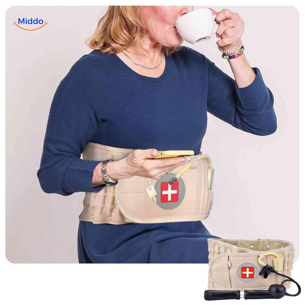 SpineRelief Riem comfort voor senioren met rugbrace www.middo.nl