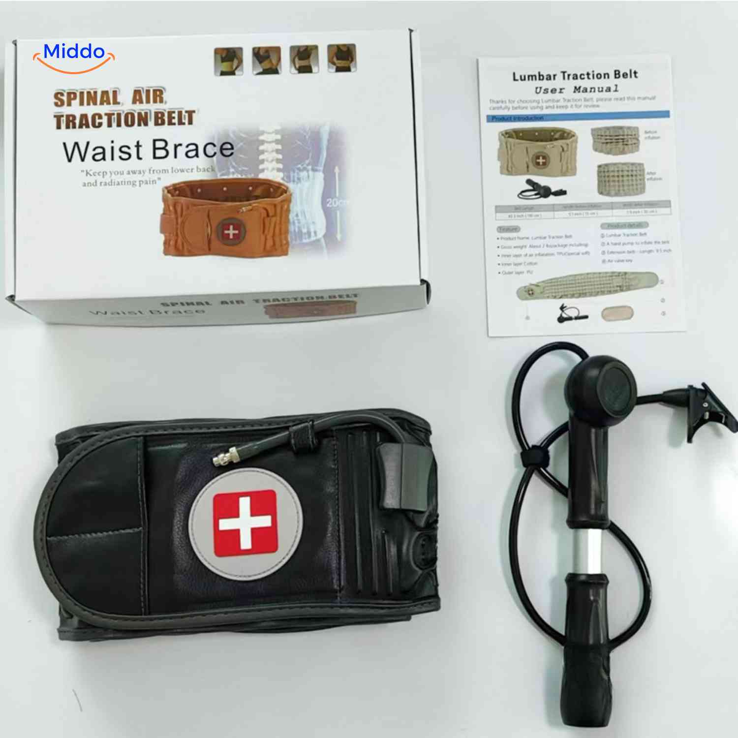 SpineRelief Riem compleet met doos gebruiksaanwijzing en rugband www.middo.nl