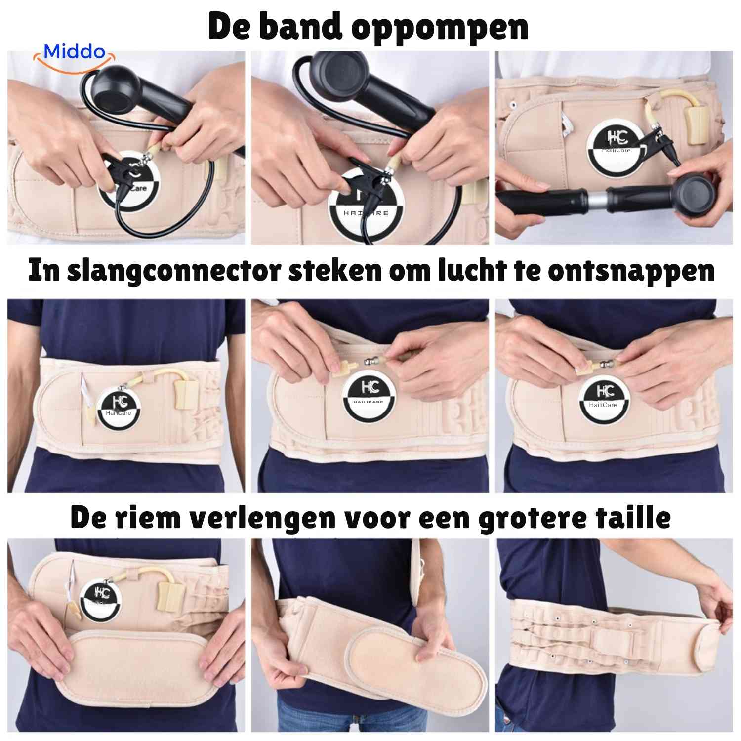 SpineRelief Riem stap voor stap opblazen en aanpassen www.middo.nl