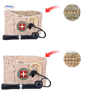 SpineRelief Riem voor en na opblazen lendeband vergelijking www.middo.nl