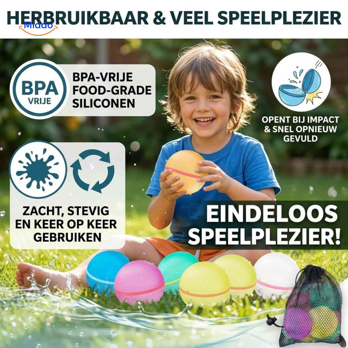 Splashora Waterballon kleurrijke waterballonnen set siliconen www.middo.nl