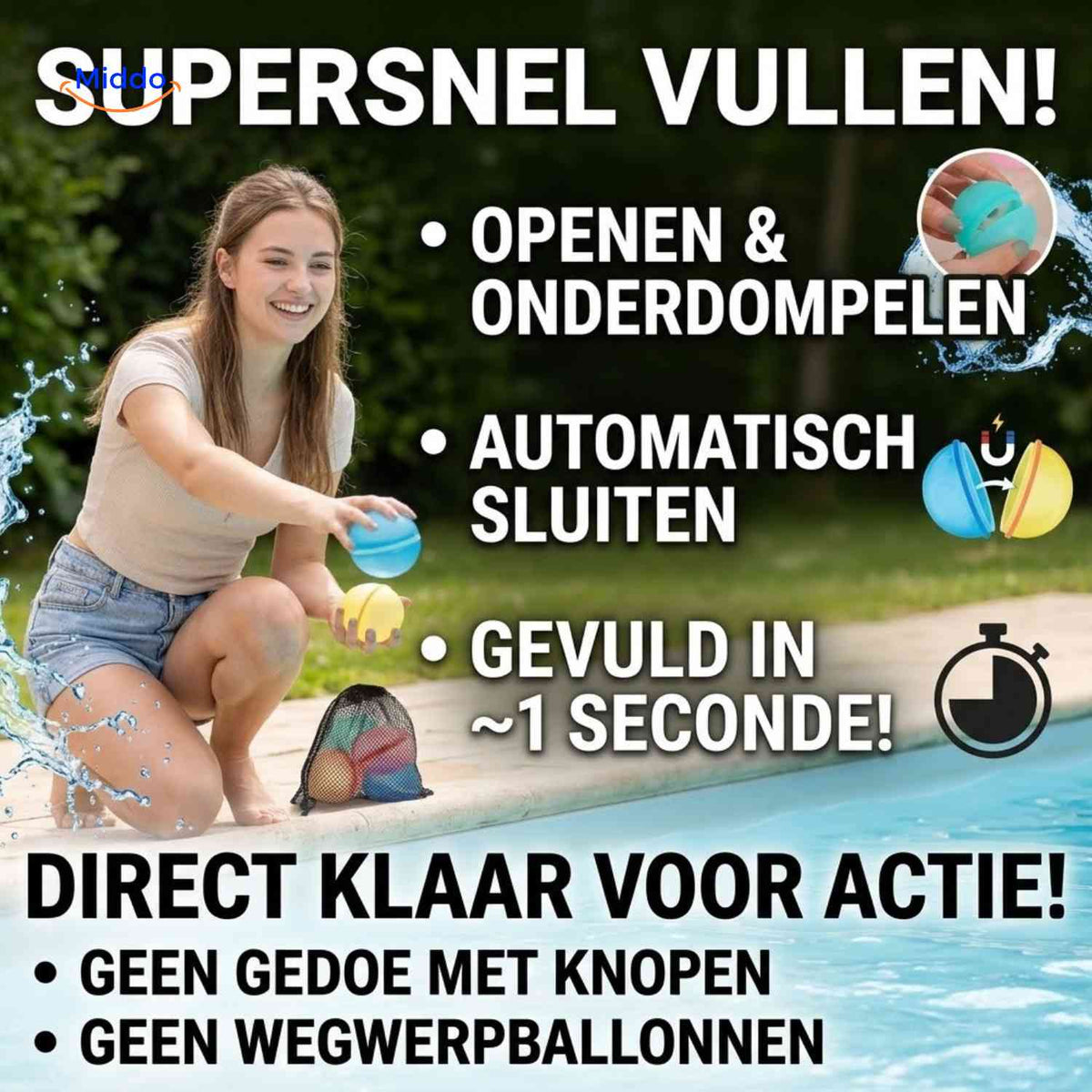 Splashora Waterballon snel vullen zwembad waterballon spel www.middo.nl