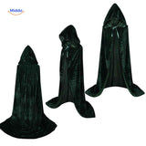 Spookora Cape groene fluwelen mantel met capuchon lange stijl www.middo.nl