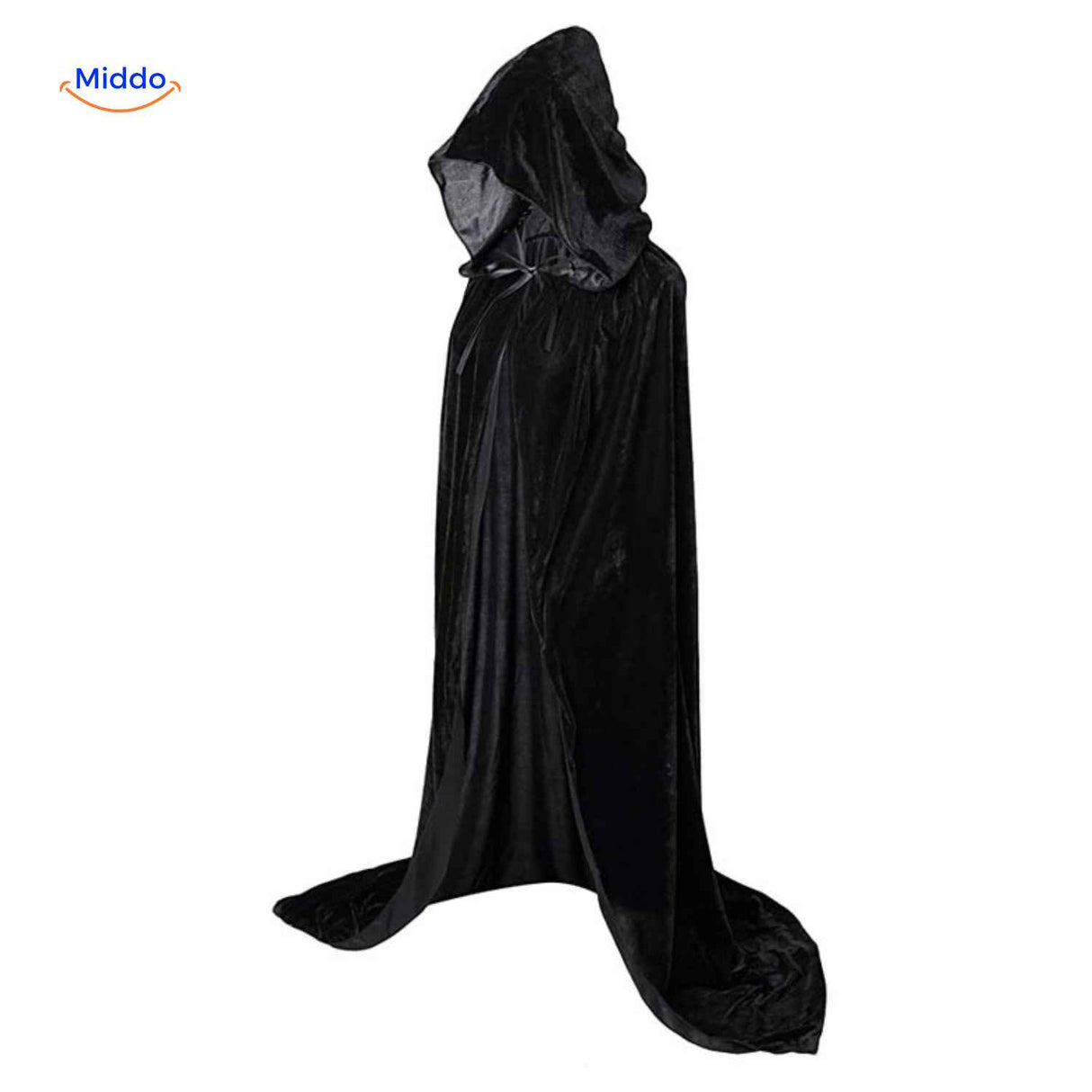 Spookora Cape klassieke zwarte mantel met capuchon lang www.middo.nl