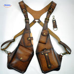 Steampunk Tote bruin lederen tas met suspender ontwerp www.middo.nl