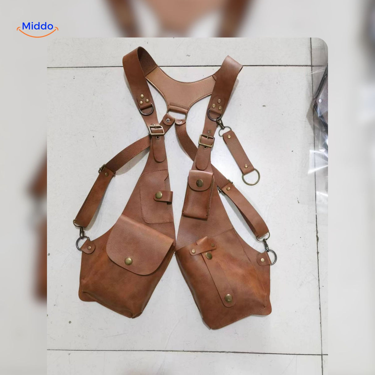 Steampunk Tote licht bruin lederen tas in studio www.middo.nl