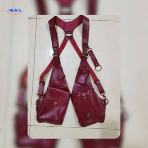 Steampunk Tote rode lederen tas in studio www.middo.nl