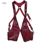 Steampunk Tote rode lederen tas met hangen vakken www.middo.nl