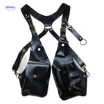 Steampunk Tote zwarte lederen tas met hangen vakken www.middo.nl