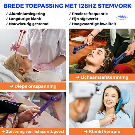 Brede totepassing met 128HZ stemvork van www.middo.nl