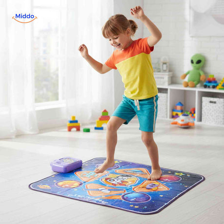 StepTune Dansmat kind speelt op interactieve ruimte dansmat www.middo.nl