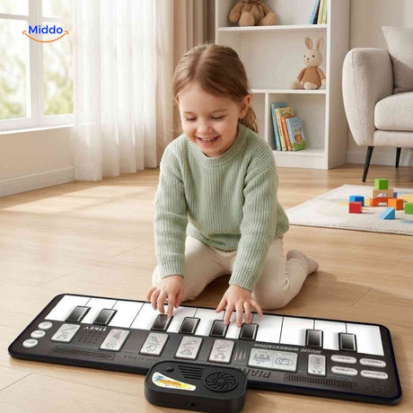 StepTune Dansmat meisje speelt op grote piano speelmat www.middo.nl