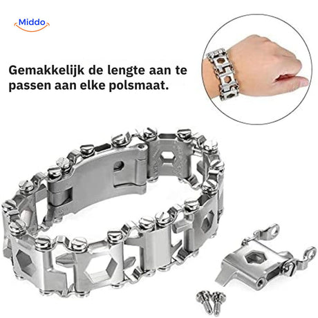 SurvivePro Multi Tool Armband eenvoudige installatie met multitool www.middo.nl