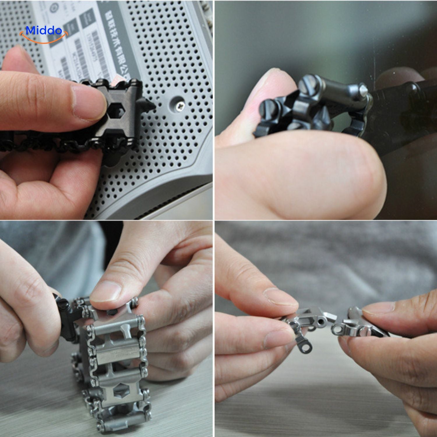 SurvivePro Multi Tool Armband hand met multitool in actie www.middo.nl
