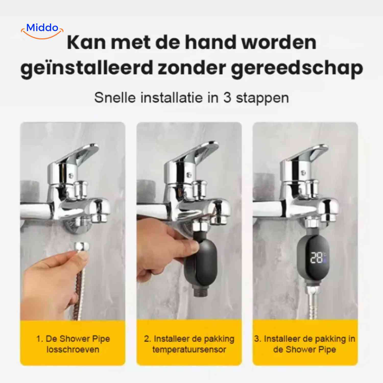 ThermoGauge Kraanmeter eenvoudige installatie zonder gereedschap www.middo.nl