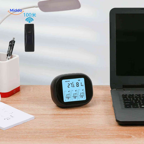 ThermoSense Meter bureau thermometer hygrometer met draadloze sensor www.middo.nl