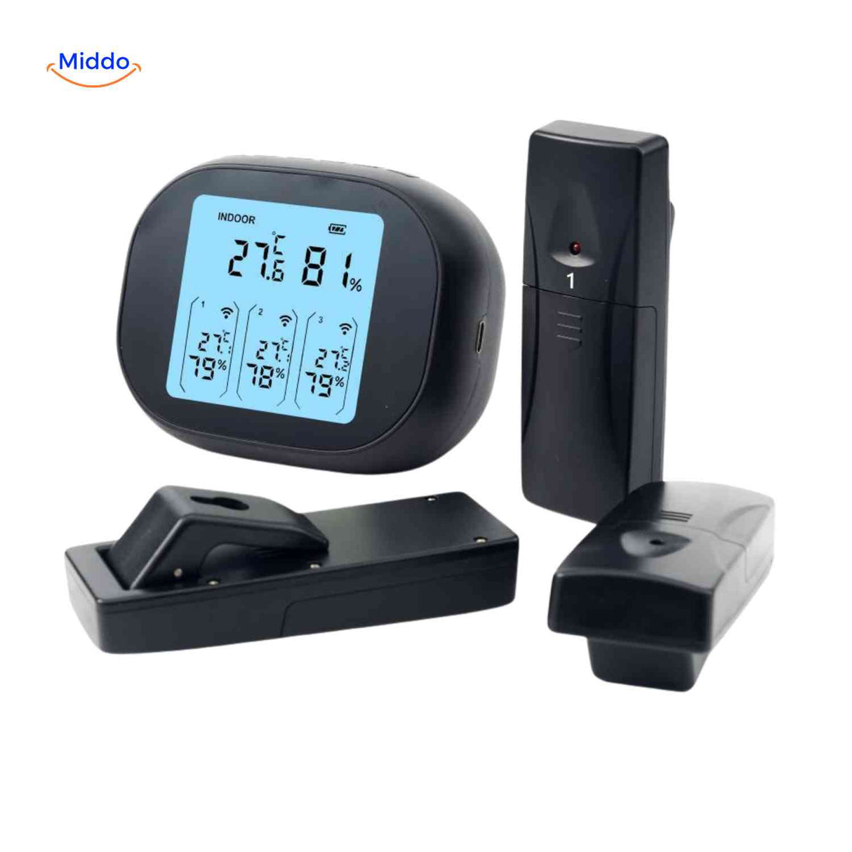ThermoSense Meter multi sensor thermometer hygrometer set met oplaadstation www.middo.nl