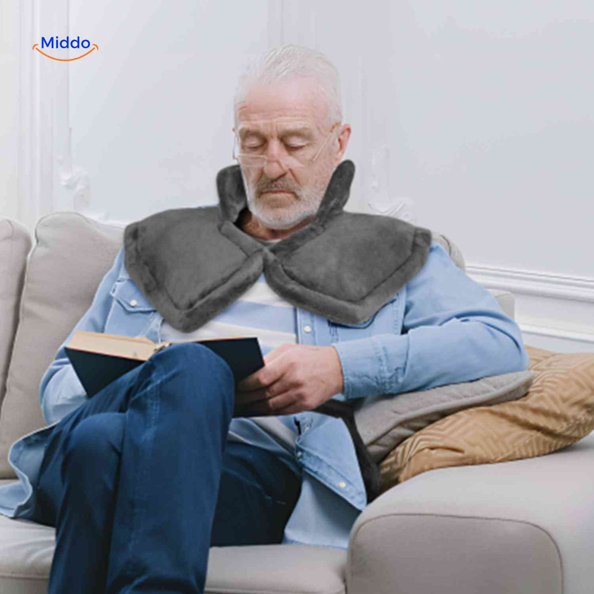 Thermowrap Sjaal verwarmde sjaal voor senioren lezen comfort www.middo.nl