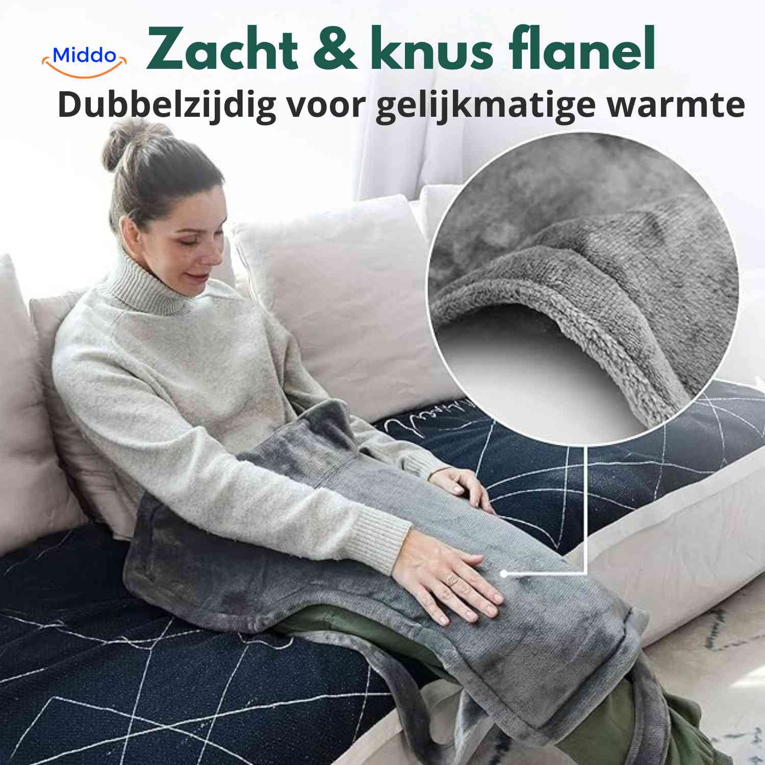 Thermowrap Sjaal zacht flanel dubbelzijdig warmtedeken www.middo.nl