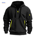 Thom Hooded Pullover comfortabel zwart met gele ritsen www.middo.nl