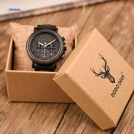 Timbero Houten Horloge houten chronograaf horloge in cadeaudoos www.middo.nl