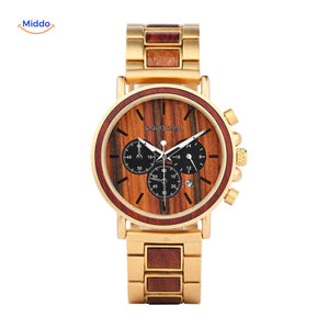Timbero Houten Horloge houten chronograaf horloge met datumfunctie www.middo.nl