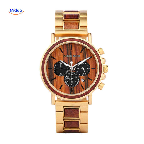 Timbero Houten Horloge houten chronograaf horloge met datumfunctie www.middo.nl