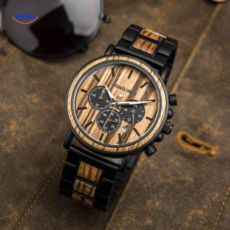 Timbero Houten Horloge houten chronograaf horloge met duidelijke houtstructuur www.middo.nl