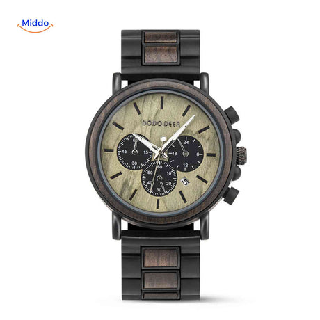 Timbero Houten Horloge houten chronograaf horloge met minimalistisch design www.middo.nl