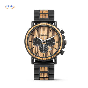 Timbero Houten Horloge houten chronograaf horloge met natuurlijke houtnerf www.middo.nl