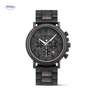 Timbero Houten Horloge houten chronograaf horloge met structuur wijzerplaat www.middo.nl