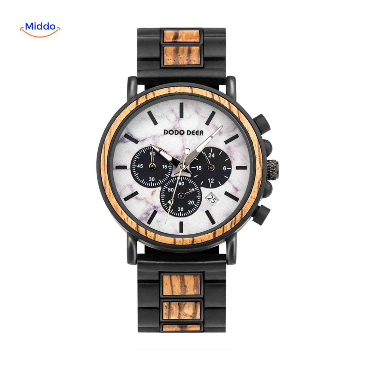 Timbero Houten Horloge houten chronograaf horloge met warme houttint www.middo.nl