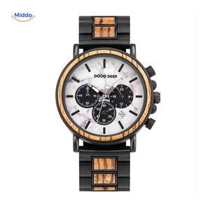Timbero Houten Horloge houten chronograaf horloge met warme houttint www.middo.nl