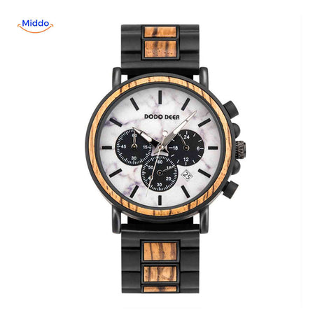 Timbero Houten Horloge houten chronograaf horloge met warme houttint www.middo.nl