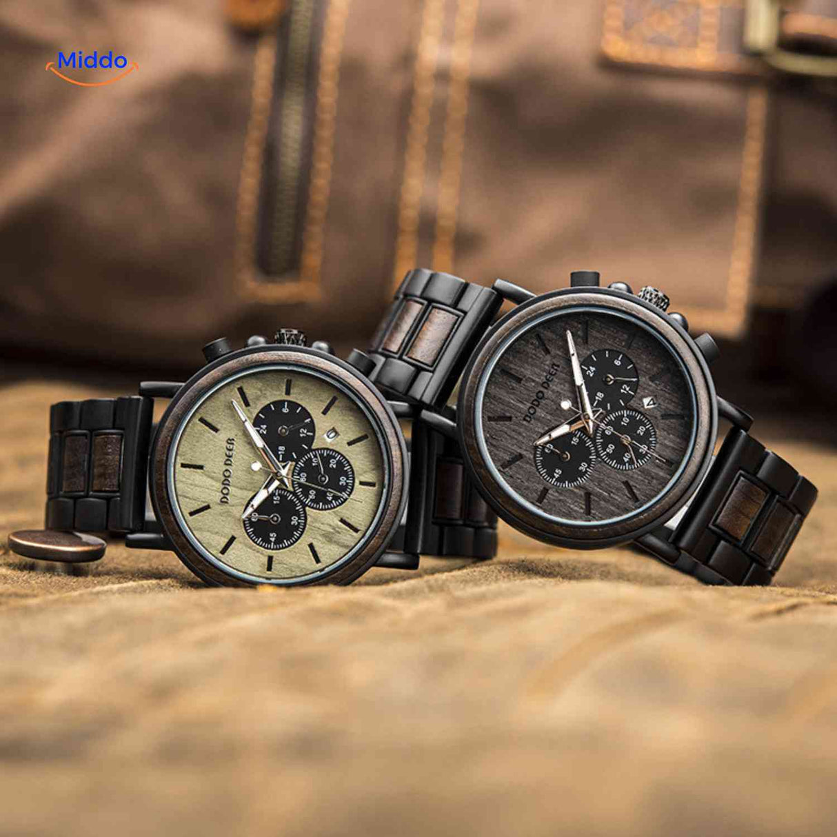 Timbero Houten Horloge houten chronograaf horloge twee varianten samen www.middo.nl