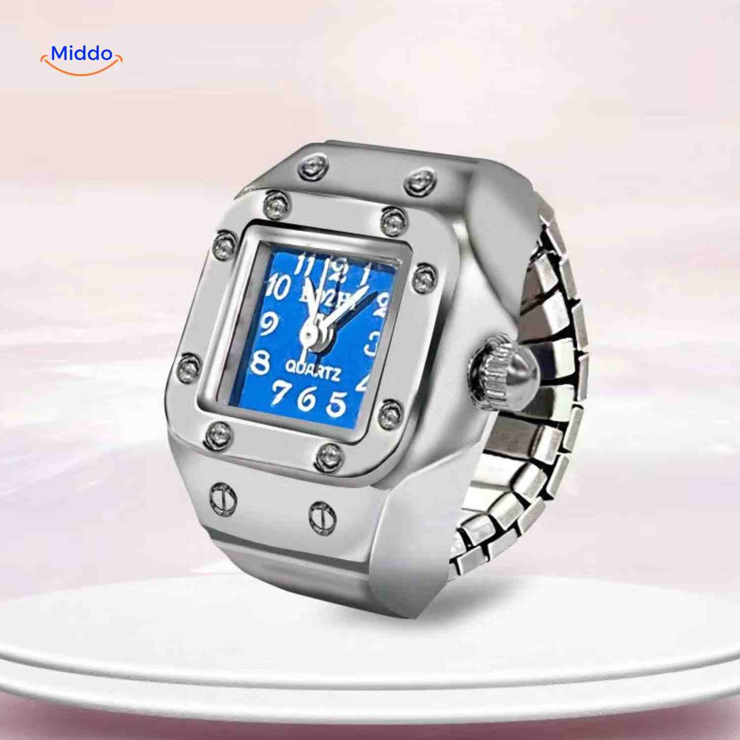 Timevera Ringhorloge blauw vierkant unisex quartz www.middo.nl
