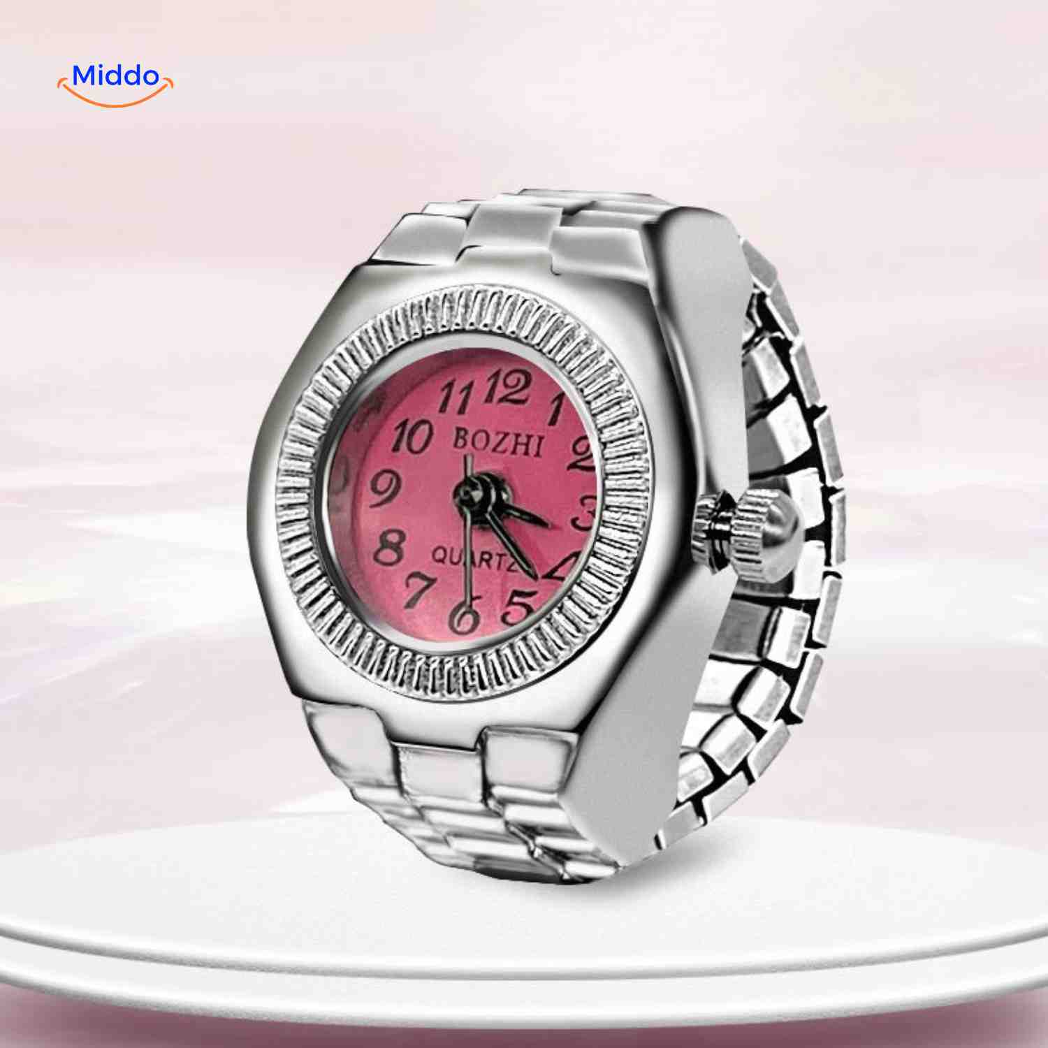 Timevera Ringhorloge roze rond quartz dames www.middo.nl
