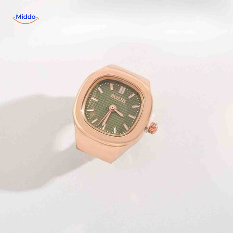 Timora Ringhorloge rose goud groene wijzerplaat www.middo.nl