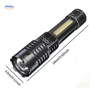 Torchlite Zaklamp compacte ledlamp met display en afmetingen www.middo.nl