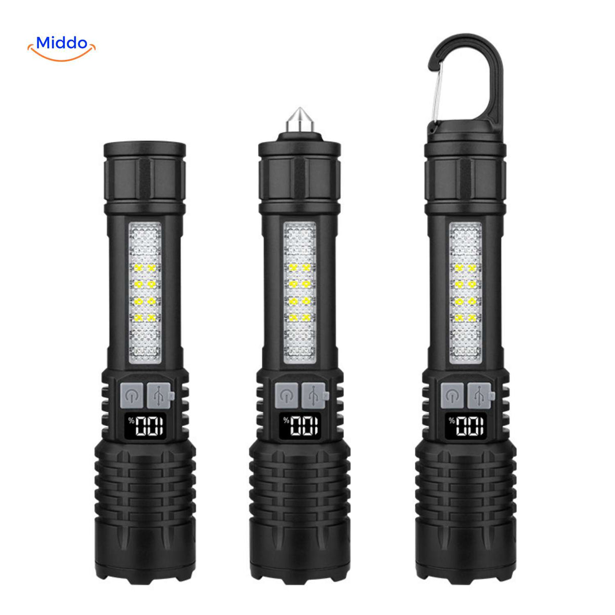 Torchlite Zaklamp multifunctionele ledlamp met noodhamer en haak www.middo.nl